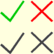 Ticks and crosses are still understanable in greyscale